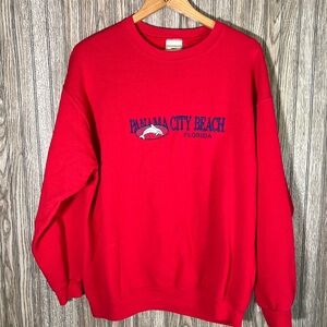 VTG 90’s Red Blue Dolphin Embroidered Panama City Beach Florida Sweatshirt